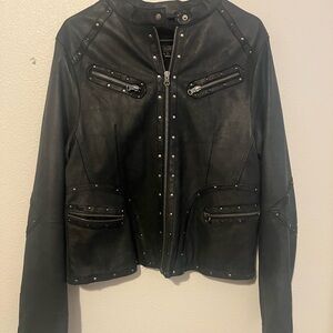WILSONS LEATHER Womens Black Genuine Leather Biker Studded Jacket Size XL